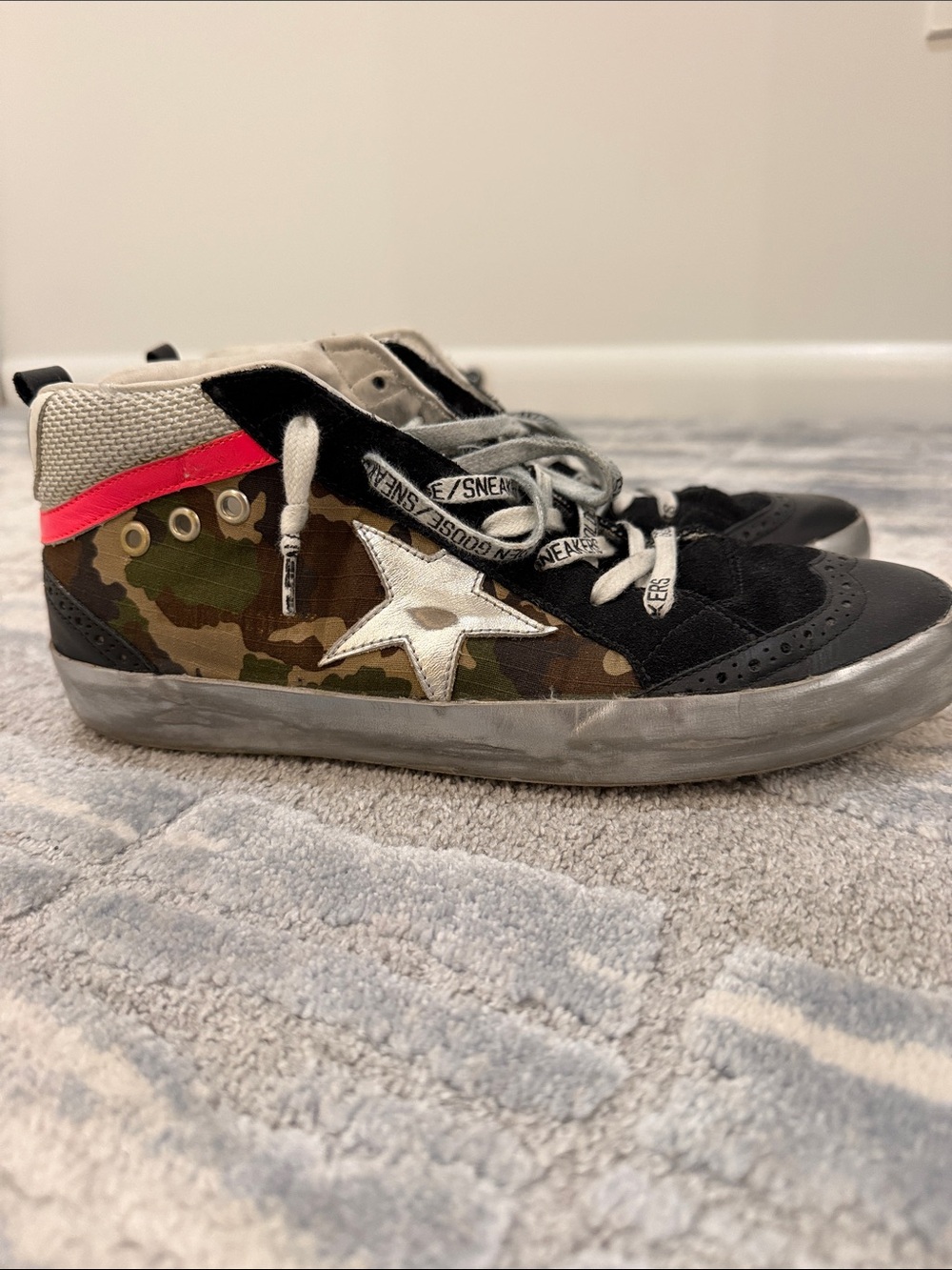 Golden Goose Mostar Camoauge High-Top Sneakers with Star Accent Black & Green